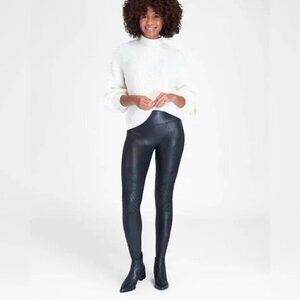 Spanx Quilted Faux Leather Leggings Black High-Rise Small